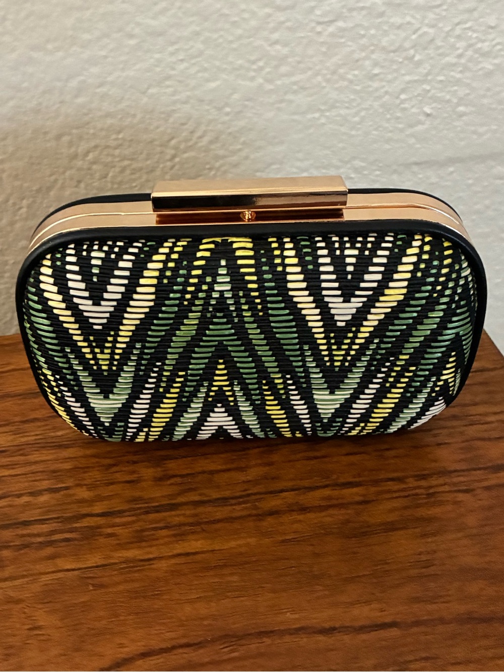 Woven Chevron Pattern Black & Green Clutch